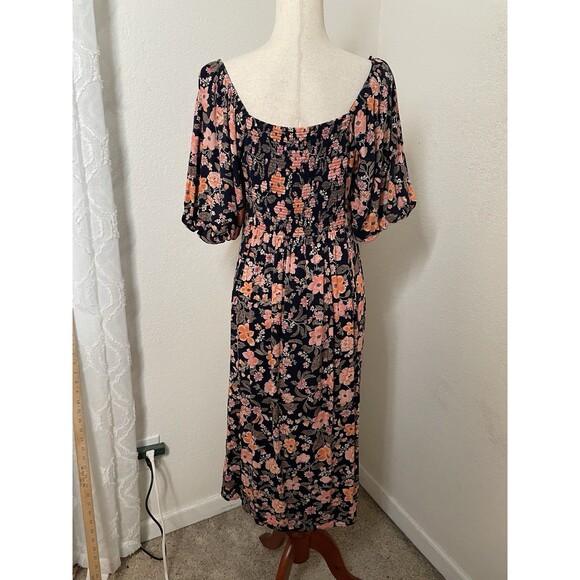 Old Navy Women’s Large Black Floral Midi Dress Square Neck Puff Sleeve Leg Slit - Picture 7 of 12